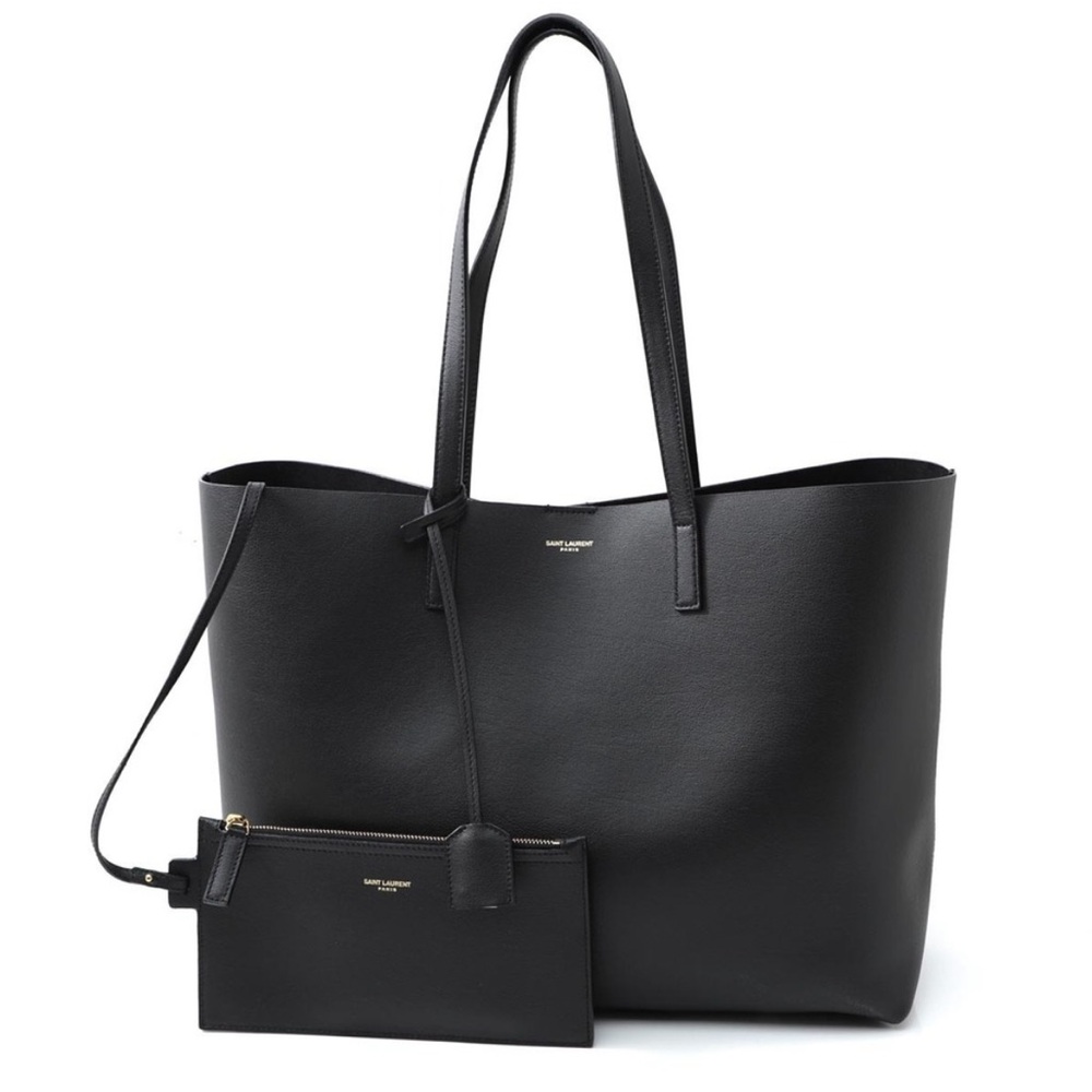 Saint Laurent YSL Black Tote bag light purse large with gold metal pouch shopper